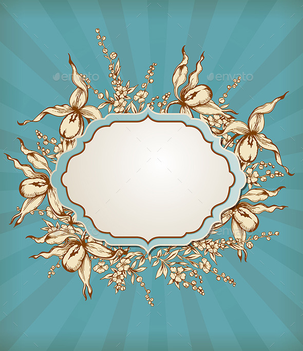 Vintage Background with Label and Flowers - Backgrounds Decorative