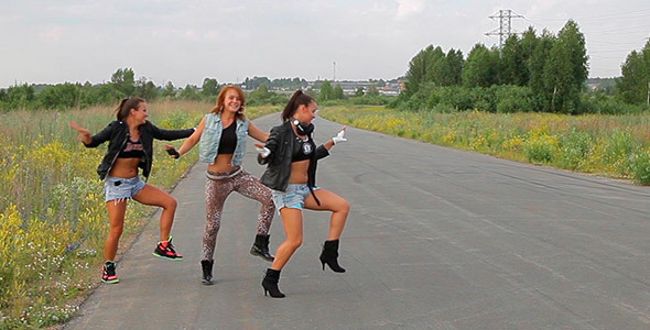 Three Girls Dancing On The Road 1