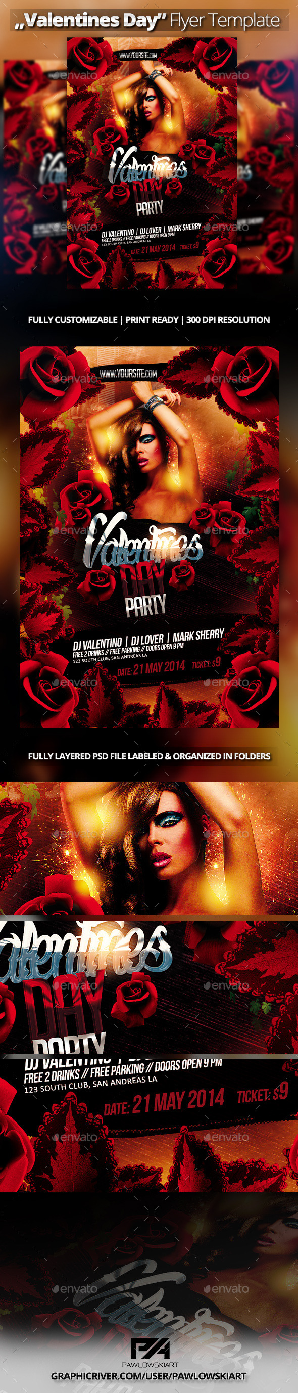Valentine's Day Party Flyer Template - Clubs & Parties Events