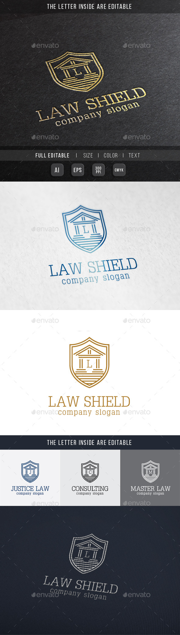 Law Shield - Justice Building Logo Template. - Crests Logo Templates