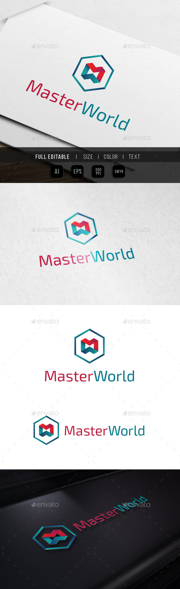 Master World - M W Hexagon - Letters Logo Templates