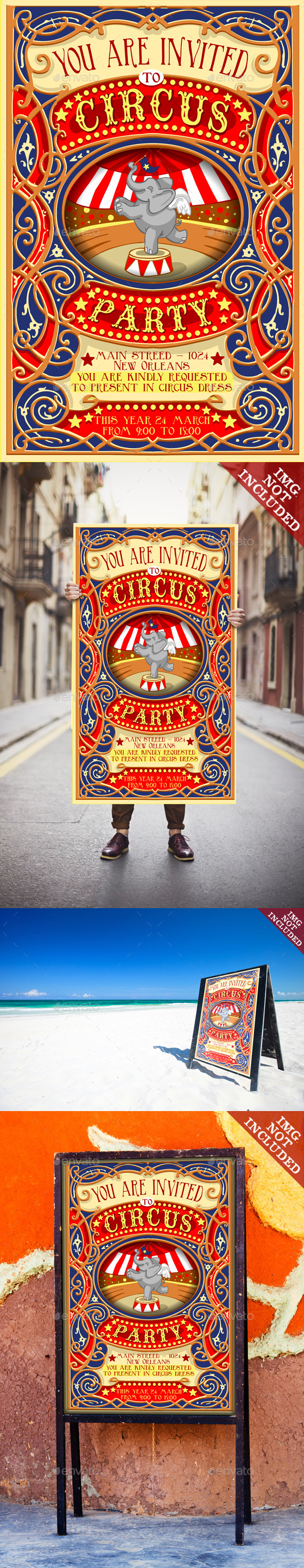 Poster Invite for Circus Party with Elephant - Retro Technology