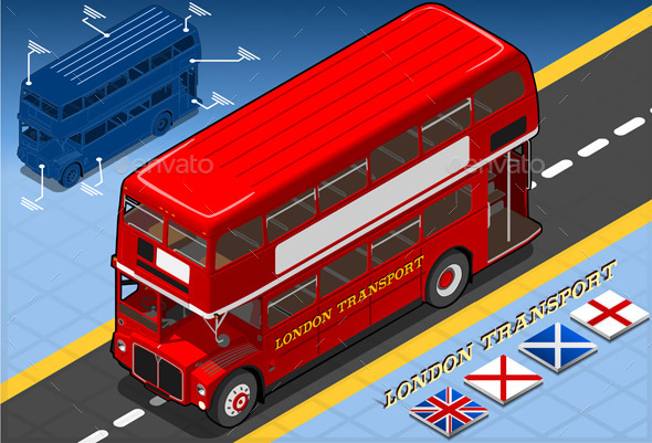 Isometric Double Decker Bus in Front View - Man-made Objects Objects
