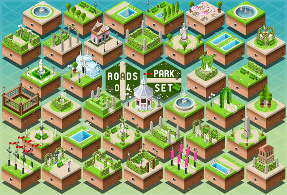 Isometric Accessories for Green City Park Set - Nature Conceptual