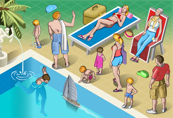 Isometric Tourists Peoples Set in Various Position - People Characters