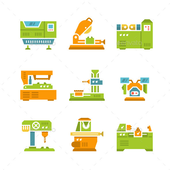 Set Flat Icons of Machine Tool - Man-made objects Objects