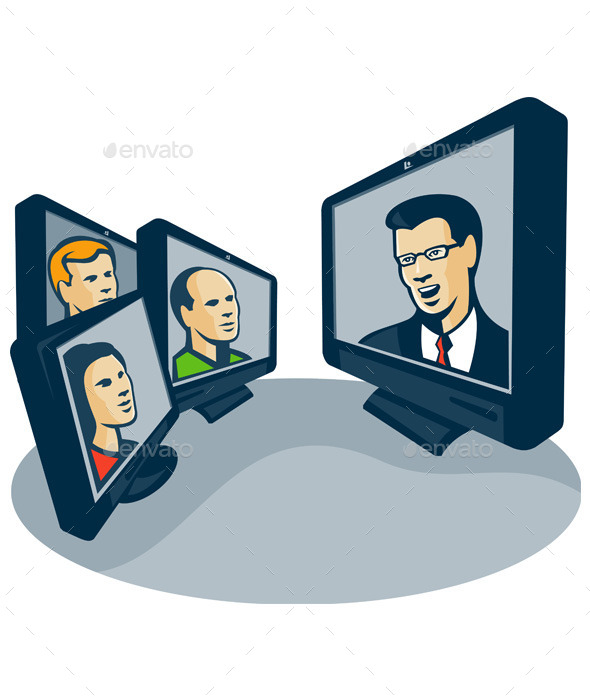 Webinar Video Conference Retro - People Characters
