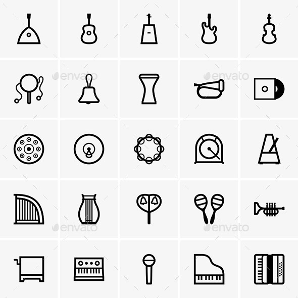 Musical Instrument Icons - Decorative Symbols Decorative