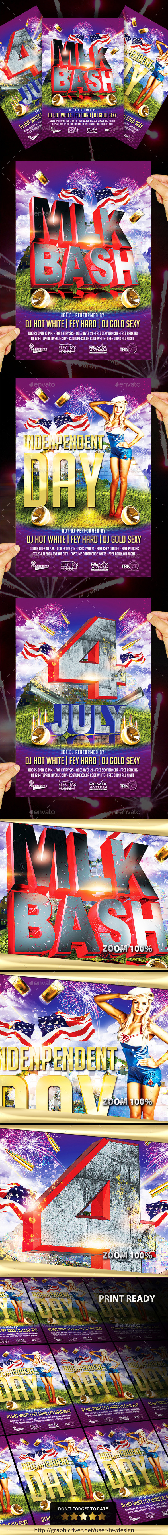 3 American Anniversary Day Party Flyer - Clubs & Parties Events