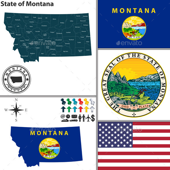 Map of State Montana, USA - Travel Conceptual