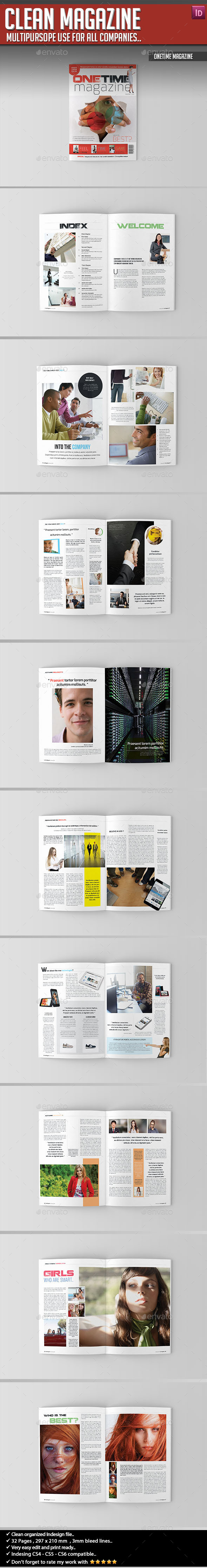 OneTime Magazine - Clean Magazine Template - Magazines Print Templates