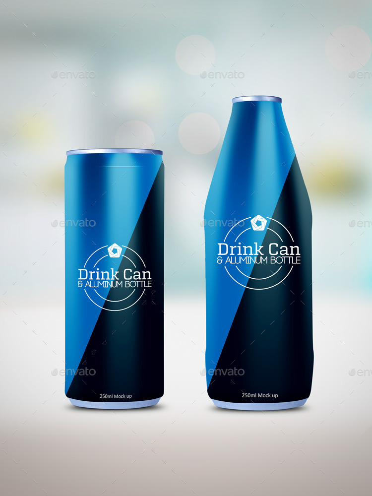 Drink Can & Aluminum Bottle Mockup by QalebStudio | GraphicRiver