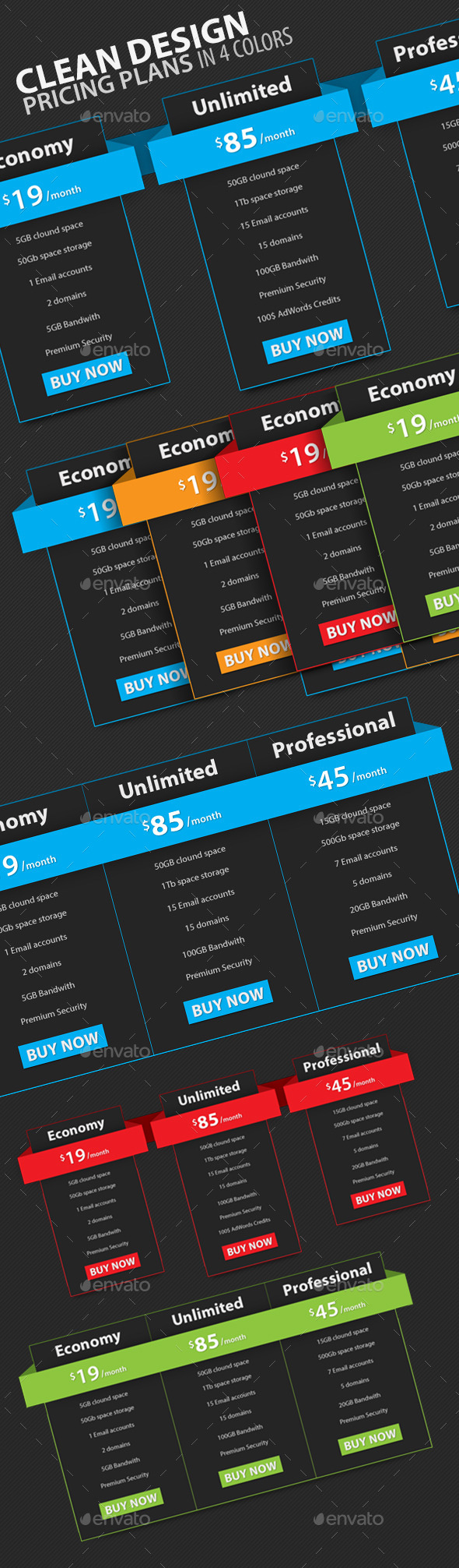 Clean Design Pricing Plans - Tables Web Elements