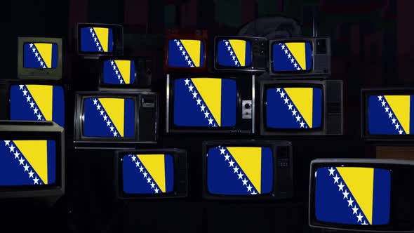 Flag of Bosnia and Herzegovina and Retro TVs. alt
