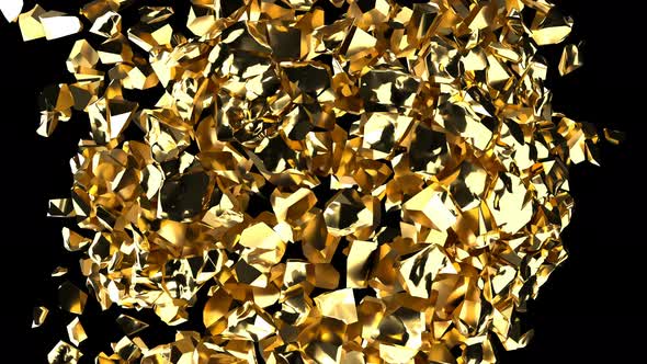 Big Golden Rock Explosion Gold Dust on Black Shinny Broken Pieces Super Slow Motion 1000 Fps alt
