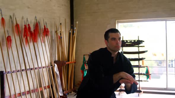 Kung fu fighter practicing martial arts alt