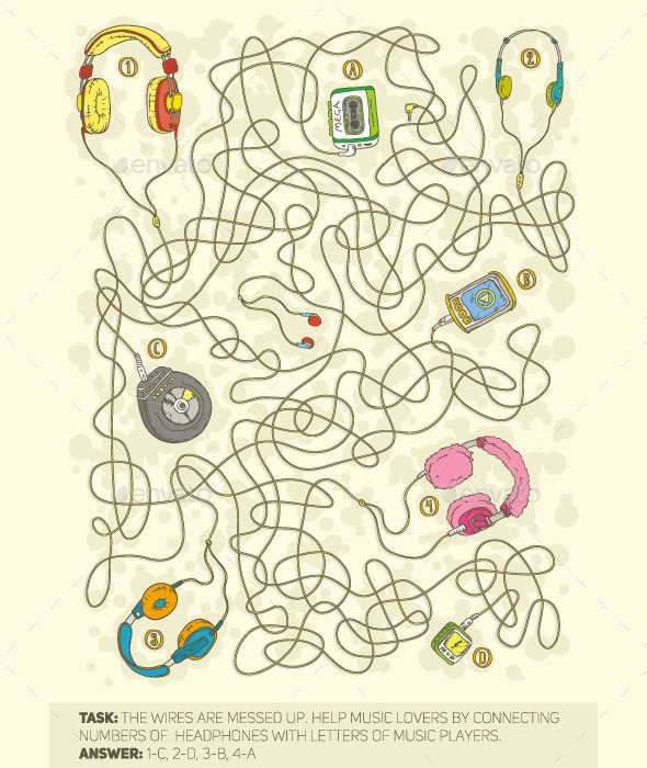 Players and Headphones Maze Game - Miscellaneous Vectors