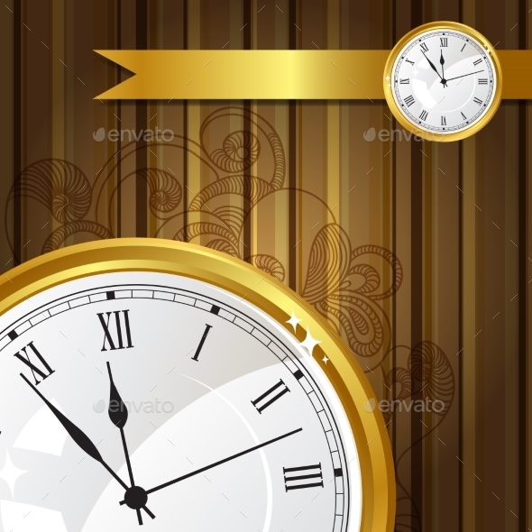 Background with Gold Watches and Ribbon - Man-made Objects Objects