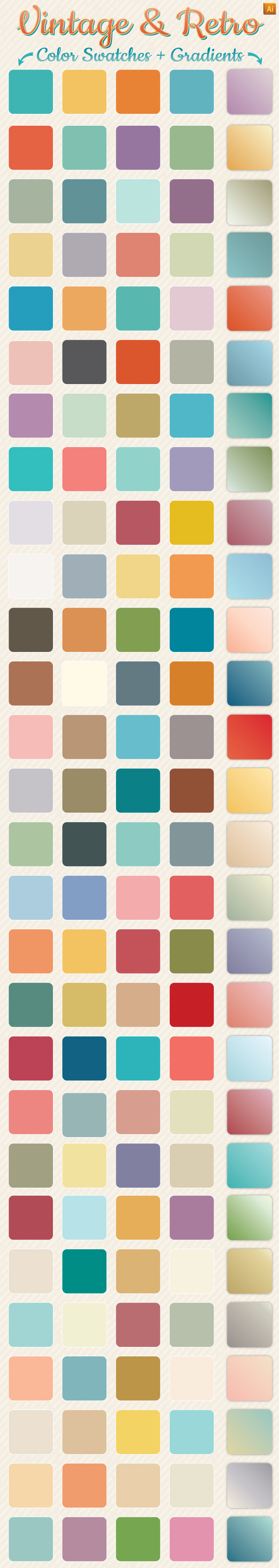 Vintage & Retro Gradients + Color Swatches - Textures / Fills / Patterns Illustrator