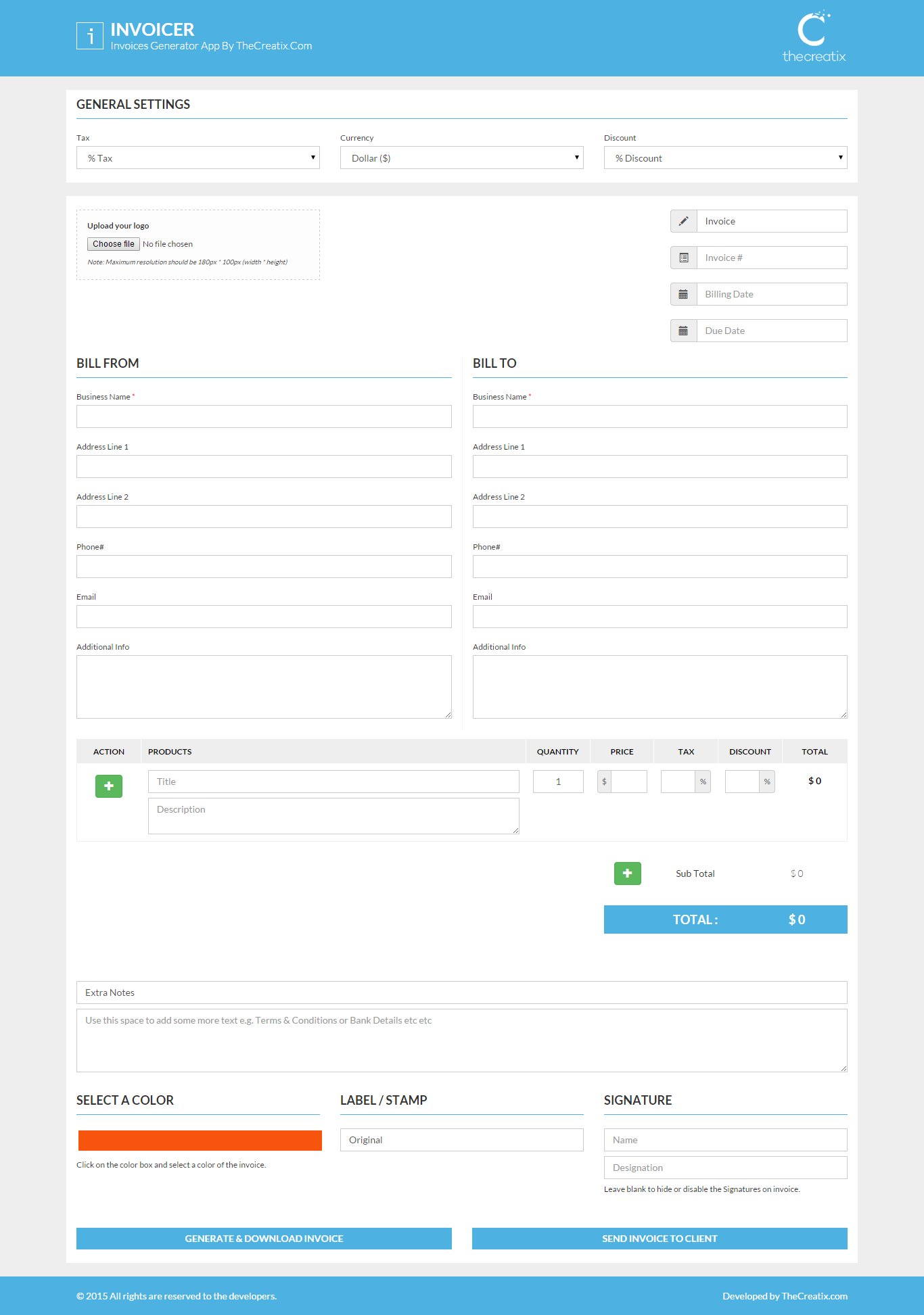 app invoice form App  Invoicer andonemore  by  Invoices CodeCanyon Generator