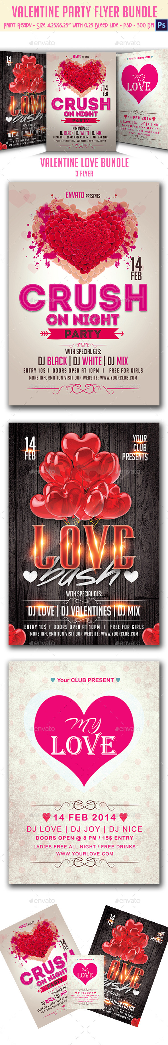 Valentine's Day Party Flyer Bundle - Clubs & Parties Events