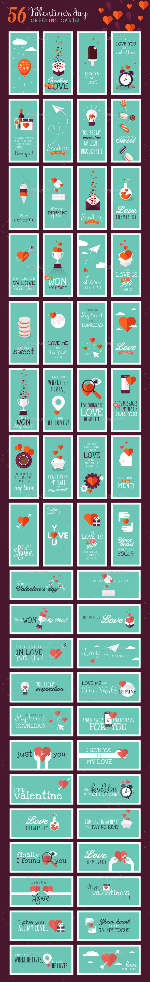 Set of Valentines Day Greeting Cards - Valentines Seasons/Holidays