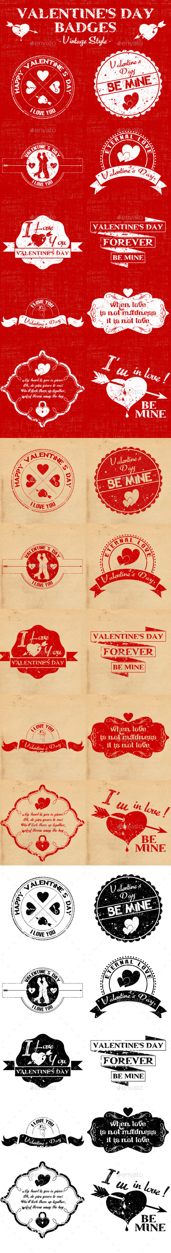 Valentine's Day Badges - Vintage Style - Badges & Stickers Web Elements