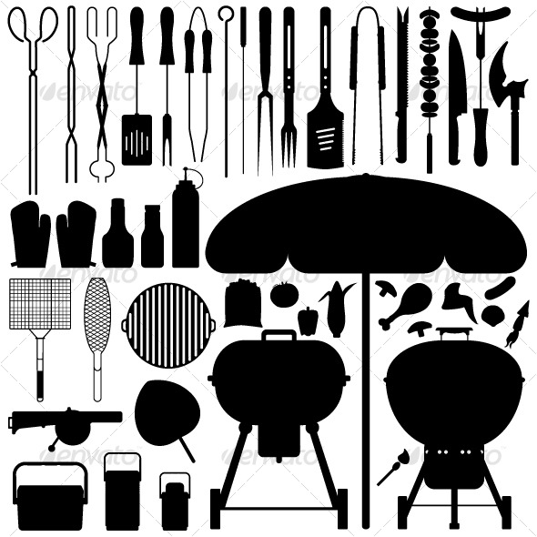 Barbecue BBQ Silhouette Set Vector - Man-made Objects Objects