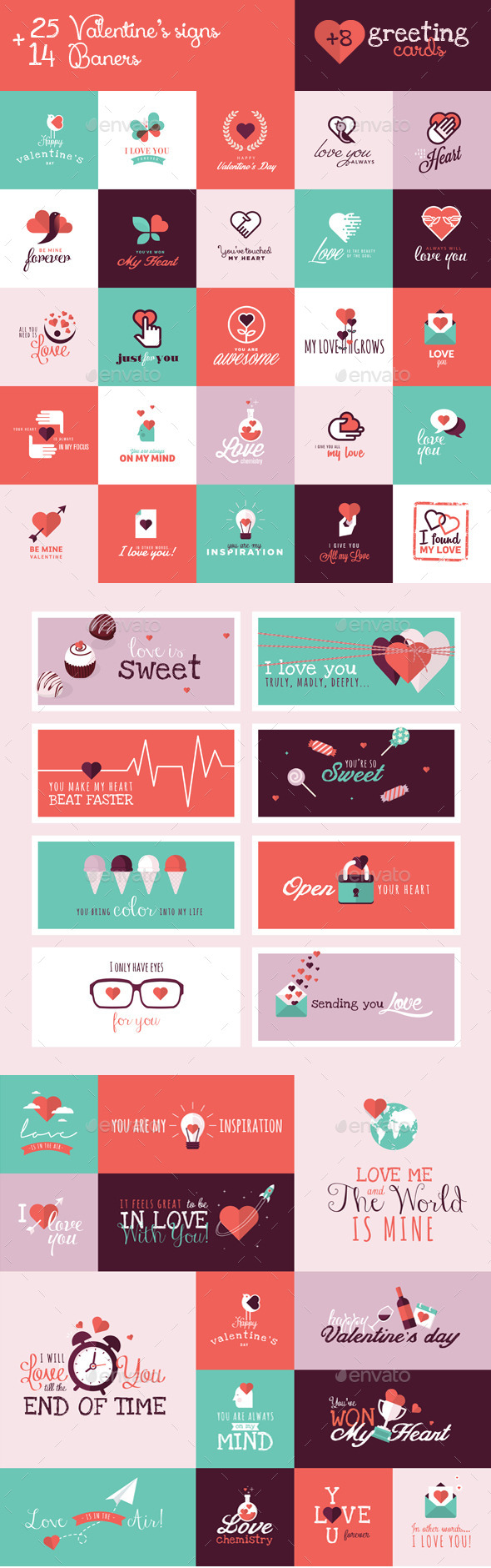 Set of Valentines Signs and Banners - Valentines Seasons/Holidays