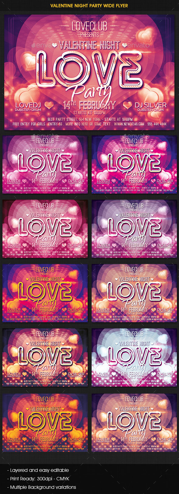 Valentine Love Party Wide Flyer - Clubs & Parties Events