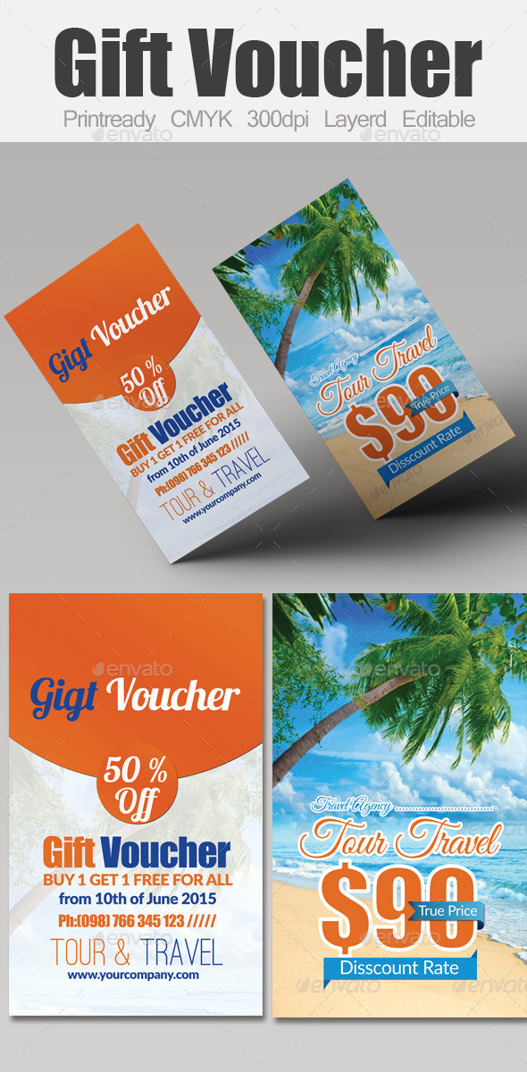 Tour Travel Gift Voucher - Cards & Invites Print Templates