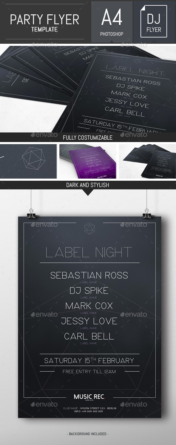 Dark Minimal Dj Party Flyer / Poster Template - Clubs & Parties Events