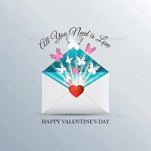 Butterfly Taking Off From Inside an Open Envelope - Valentines Seasons/Holidays