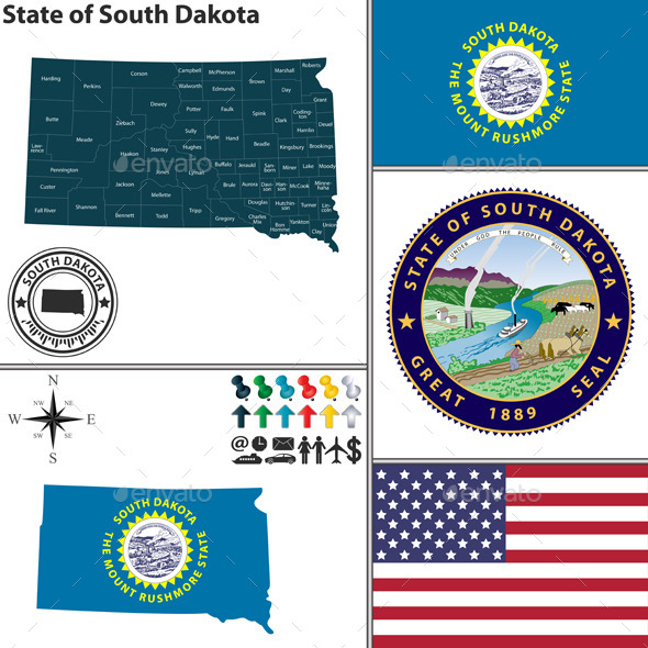 Map of State South Dakota, USA - Travel Conceptual