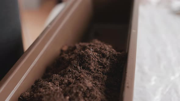 Woman Hands Preparing Ground or Soil for Planting Plants in the Pot alt