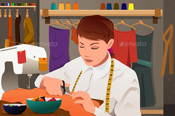 Tailor Working with Sewing Machine - Services Commercial / Shopping