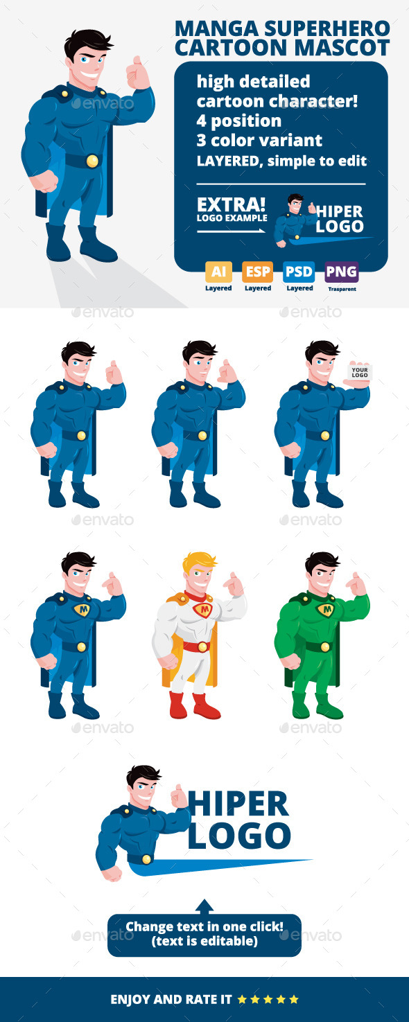 Manga Superhero Cartoon Mascot - People Characters