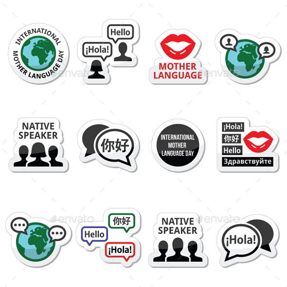 International Mother Language Day Icons Set - Abstract Conceptual