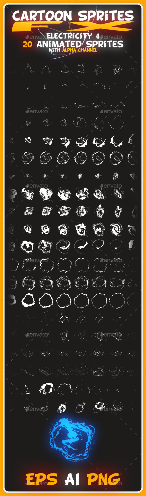 Cartoon Sprites FX (Electricity 4) - Sprites Game Assets