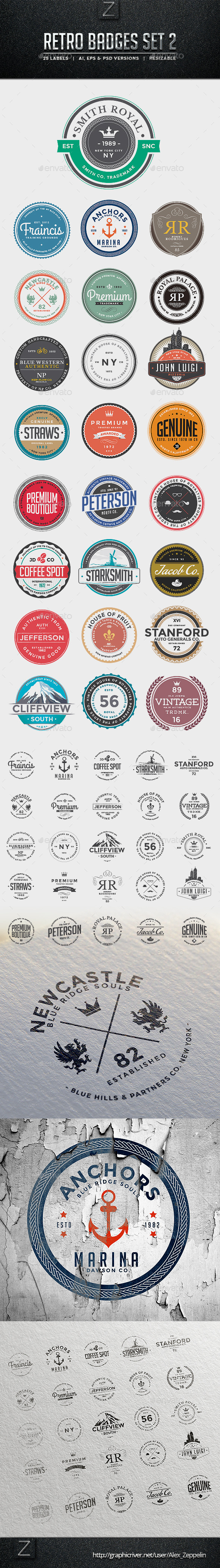 Retro Badges Set 2 - Badges & Stickers Web Elements