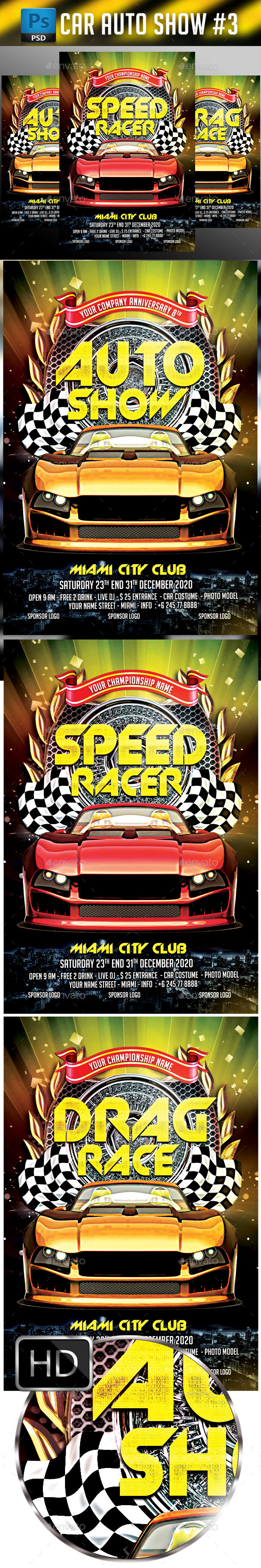 Auto Show Car Flyer Template 3in1 - Events Flyers