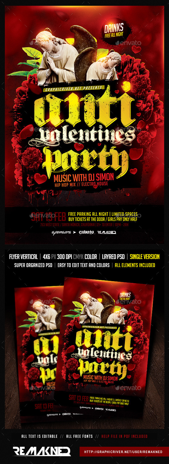 Anti Valentines Party | Flyer Template PSD - Clubs & Parties Events