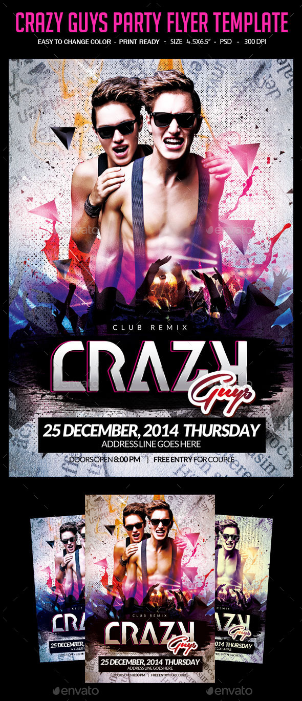 Crazy Guys Party Flyer Template - Clubs & Parties Events