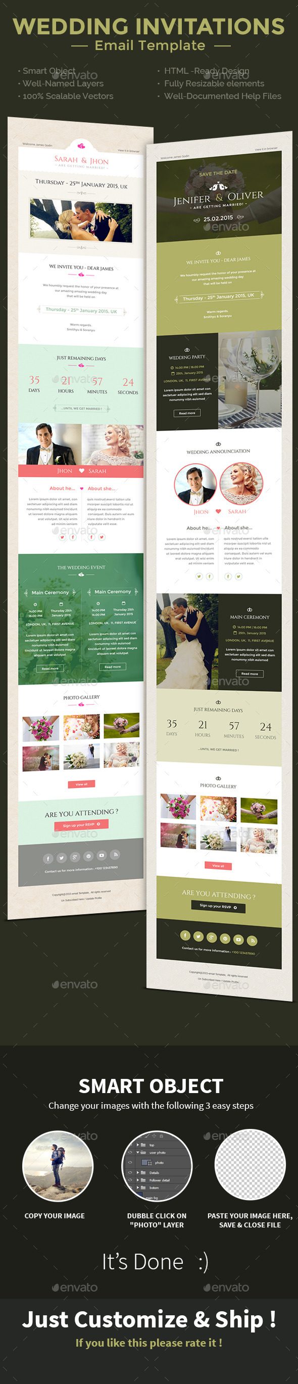 Wedding Invitation PSD Email Templates - E-newsletters Web Elements