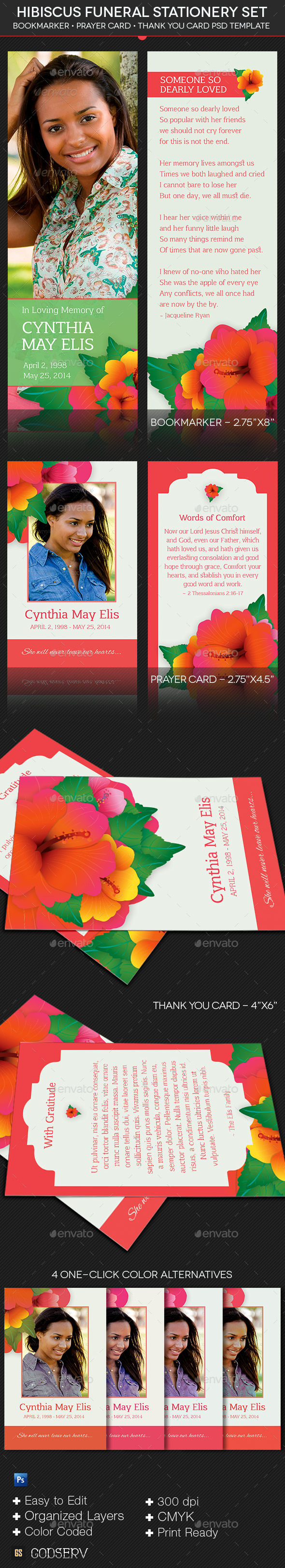 Hibiscus Funeral Stationery Template Set - Stationery Print Templates