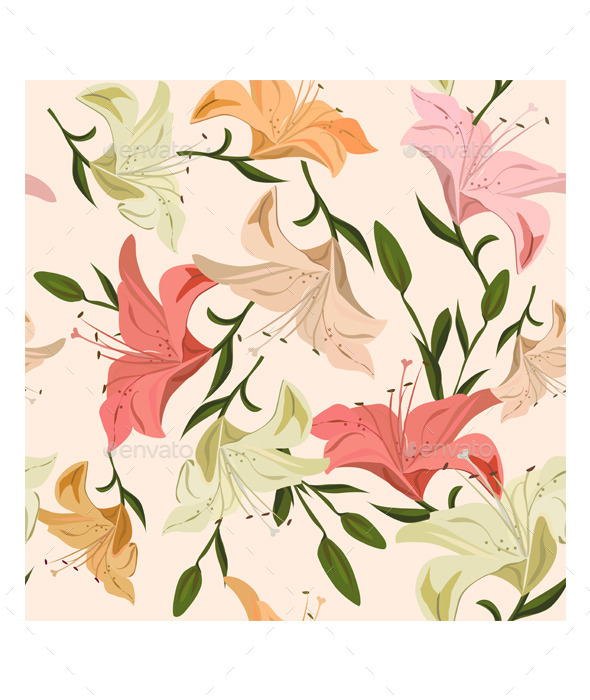 Seamless Pattern Lily - Flowers & Plants Nature