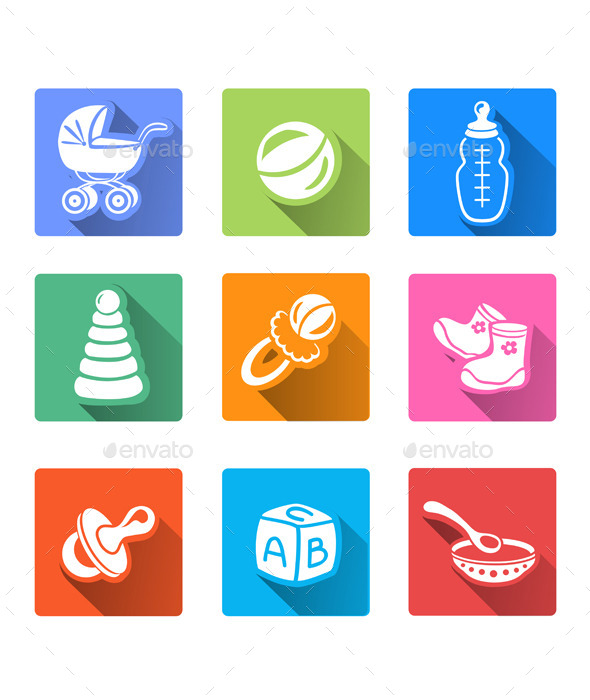 Flat Icons with Baby Items - Miscellaneous Vectors