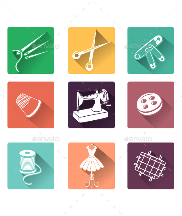 Flat Icons with Sewing Elements - Miscellaneous Vectors