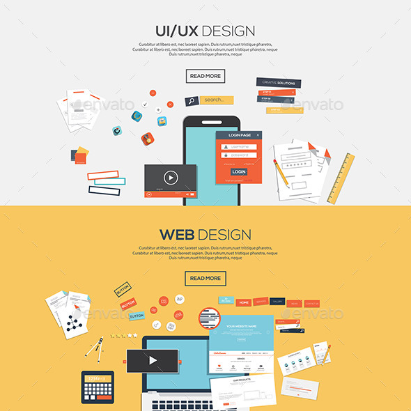 Flat Designed Banners - Web Technology
