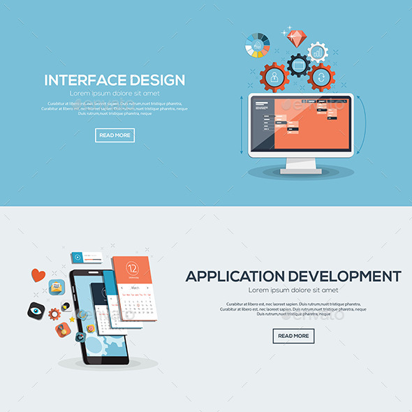 Flat Designed Banners - Web Technology